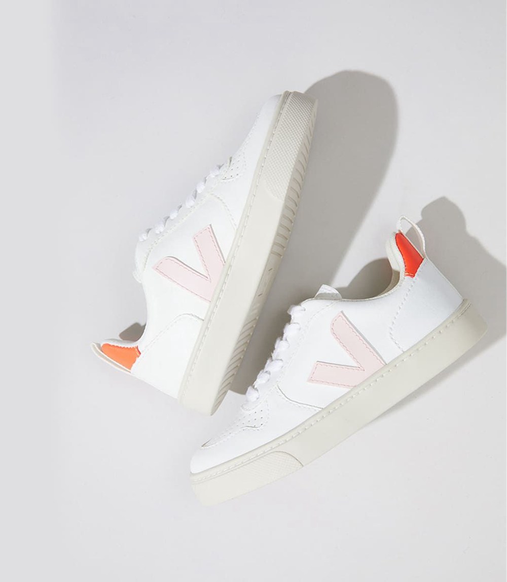 Veja Sneakers Kids - V-10 Lace Cwl - White/Orange - 0391CAWSY